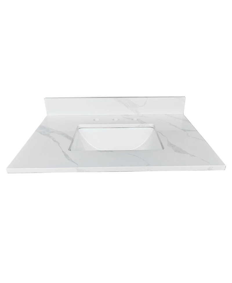 Sillysis Quartz Bathroom Vanity Top with Undermount Sink, Carrara Marble Look, 4" Backsplash, Stain and Water Resistant