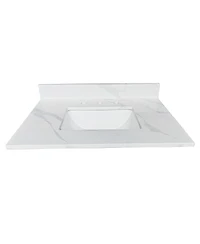 Sillysis Quartz Bathroom Vanity Top with Undermount Sink, Carrara Marble Look, 4" Backsplash, Stain and Water Resistant