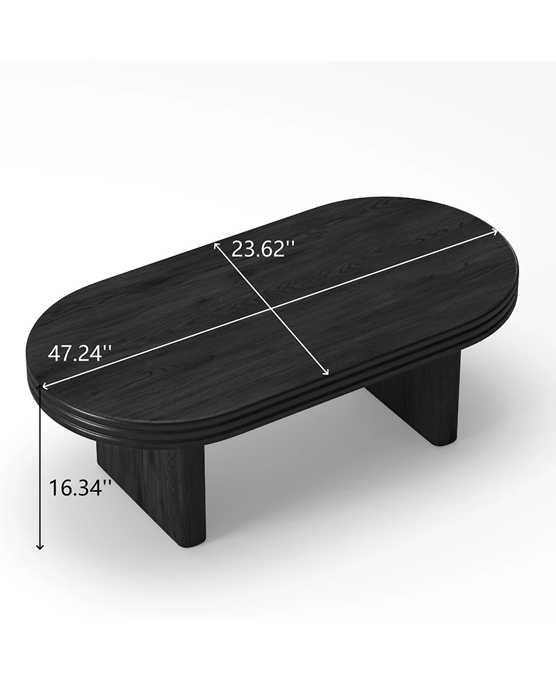Rainsken Farmhouse Coffee Table, 47" Wooden Oval Accent Center Table with Thick Base, Modern Low Tea for Living Room, Apartments