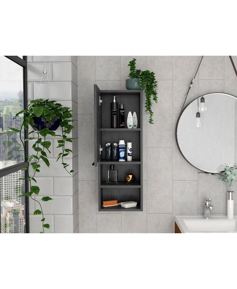 Midola Smokey Oak Rectangle 2-Shelf Medicine Cabinet Wall Cabinet with 1 Door for Bathroom