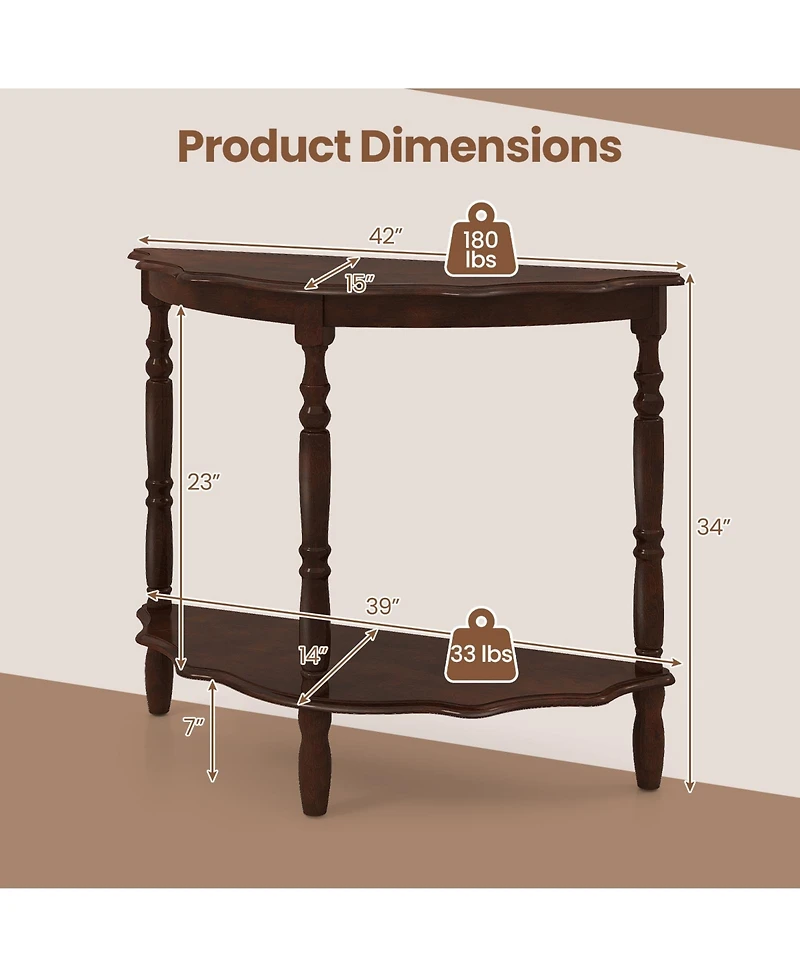 Slickblue Rubber Wood Half Moon Console Table with Storage Shelf
