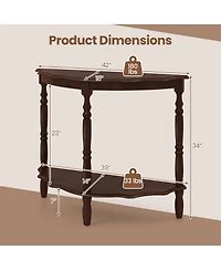 Slickblue Rubber Wood Half Moon Console Table with Storage Shelf