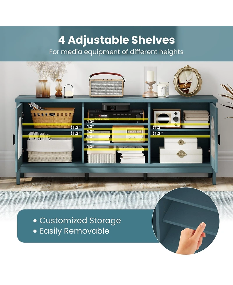 Slickblue Modern Tv Cabinet with Storage Shelves and Dual Cable Holes
