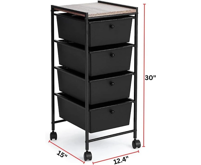 DormCo Suprima Storage Carts - 4 Drawer Woodtop Shelf