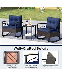 Gouun 3-Piece Pe Rattan Rocking Bistro Set with Acacia Wood Table and Cushions