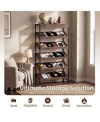 Slickblue Modern Tall Bookcase with Angled Shelves for Home Office