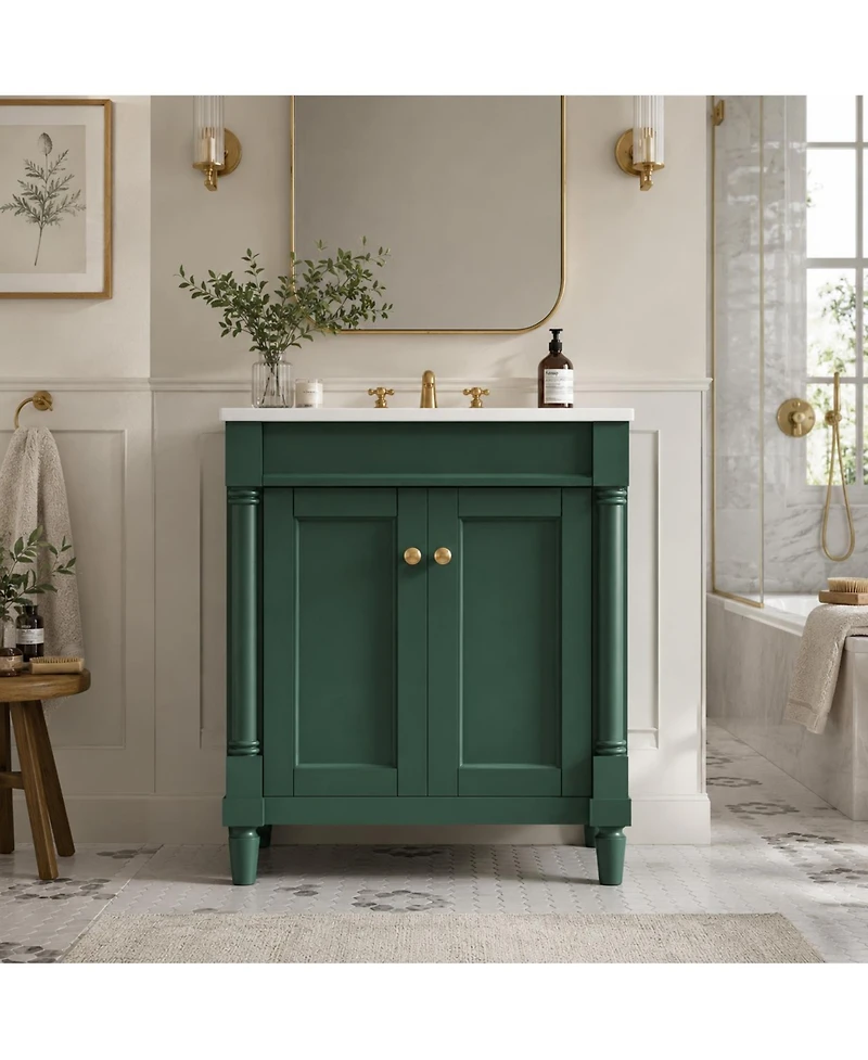 Phying 24 Inch Modern Single Sink Bathroom Vanity 2 Tier Storage Cabinet with Large Open Shelves for Home Bathroom