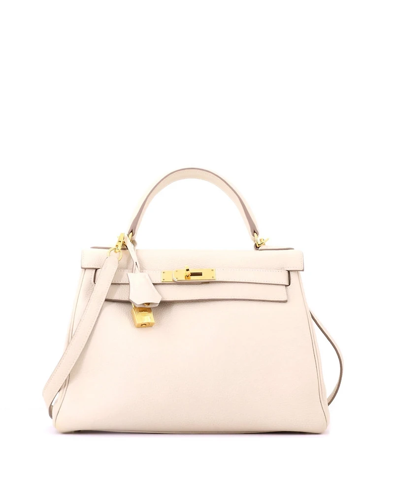 Pre-Owned HERMES Kelly 28 Handbag Light Togo with Gold Hardware