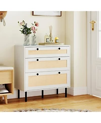Slickblue Rattan Nightstand with 3 Drawers for Bedroom Storage