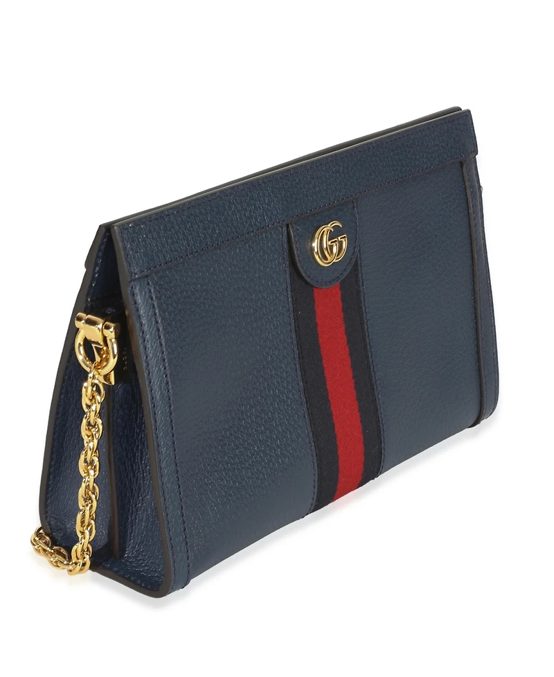 Pre-Owned Gucci Navy Calfskin Gg Ophidia Small Web Chain Bag