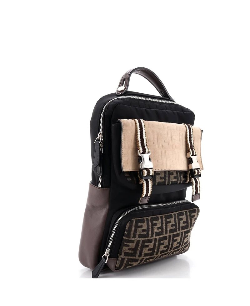 Pre-Owned Fendi Medium Multi Pocket Backpack Nylon with Zucca Canvas and Leather