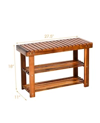 Gouun Freestanding Acacia Wood Storage Bench with 3-Tier Shoe Shelves