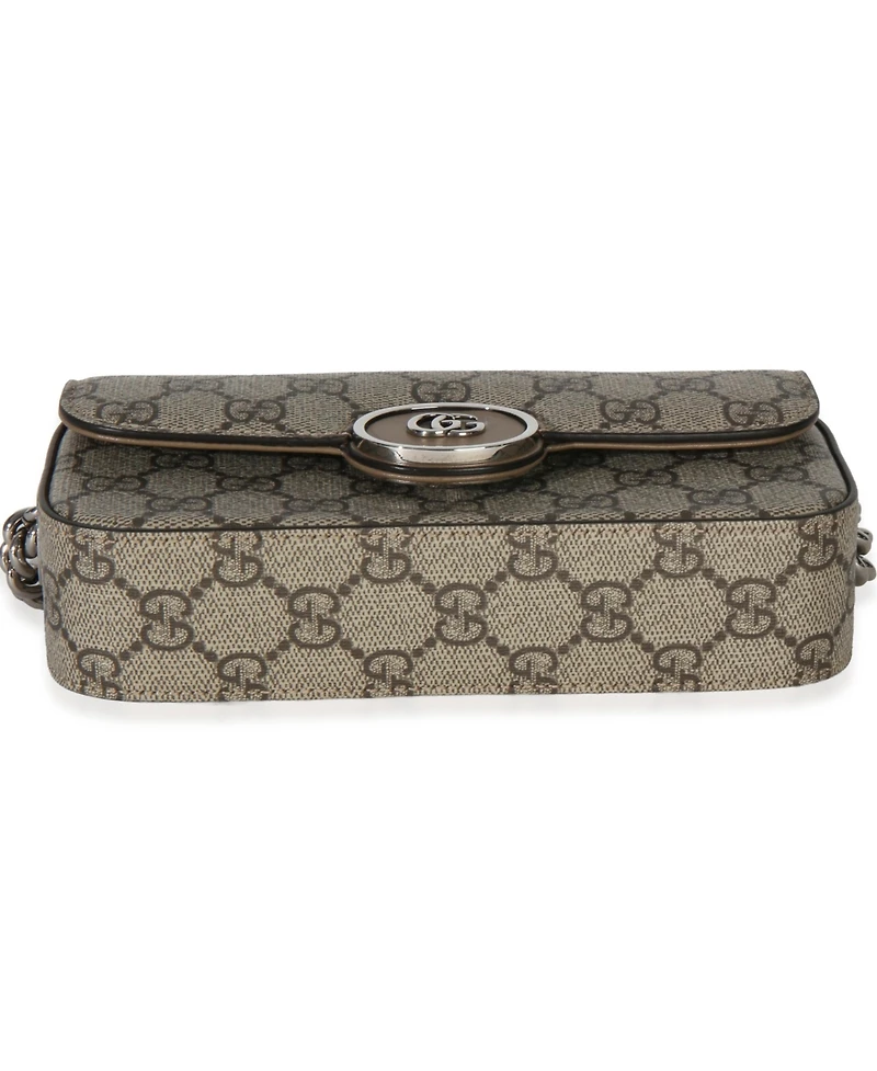 Pre-Owned Gucci Beige Ebony Gg Supreme Senna Petite Gg Top Handle Chain Shoulder Bag