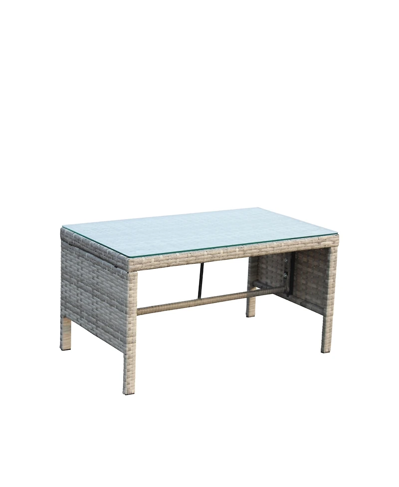 Clihome Outdoor Wicker Coffee Table with Tempered Glass Top - Weather Resistant Patio Table