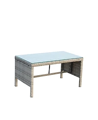 Clihome Outdoor Wicker Coffee Table with Tempered Glass Top - Weather Resistant Patio Table