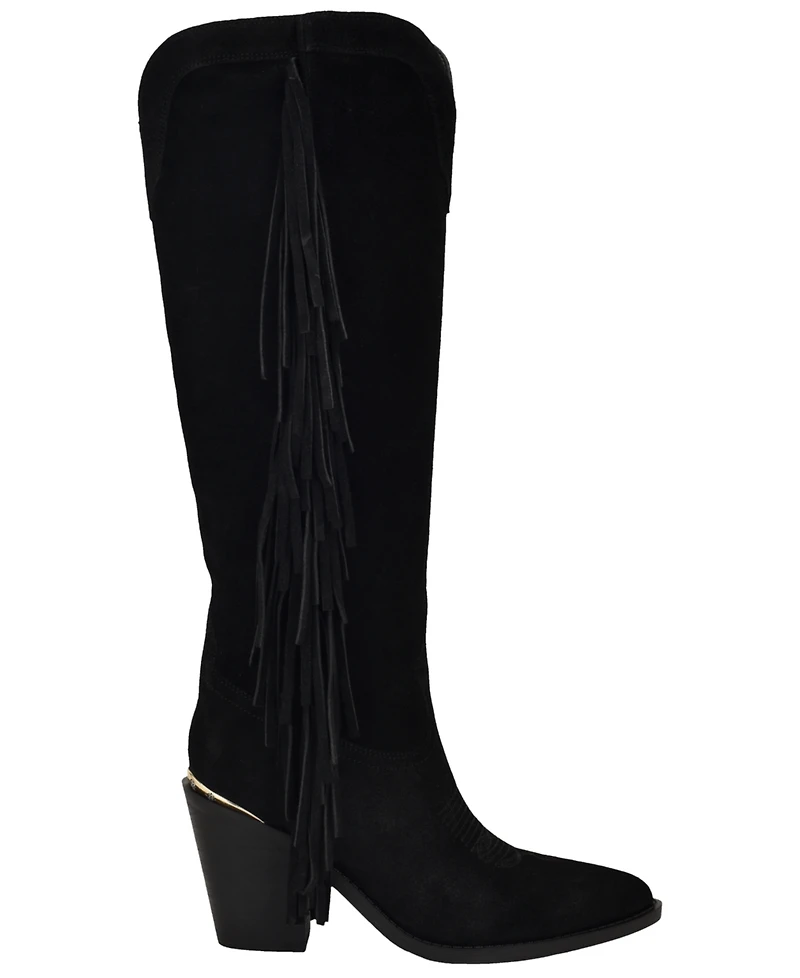 Guess Women's Sashle Western Fringe Knee High Heeled Boots