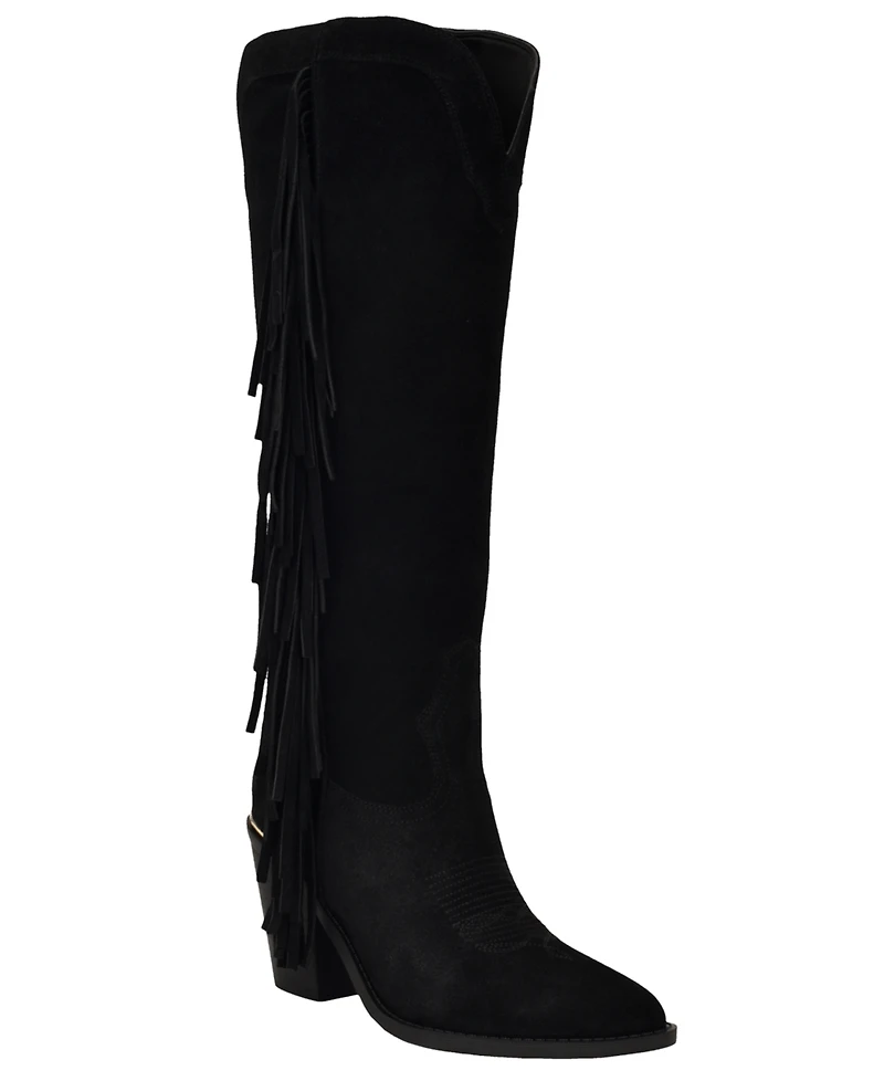 Guess Women's Sashle Western Fringe Knee High Heeled Boots