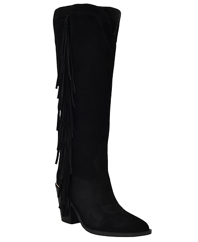Guess Women's Sashle Western Fringe Knee High Heeled Boots