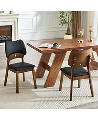 Rainsken Solid Wood Dining Chair Set of 2, cushion Hollowed Out Design Backrest, Mid Century Chair, for Room, Kitchen