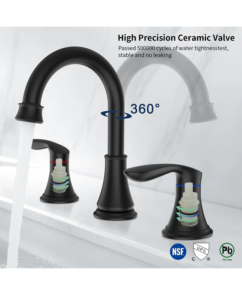 Phying 2-Handle 8 inch Widespread Bathroom Sink Faucet Brushed Gold Lavatory Faucet 3 Hole 360degree(s) Swivel Spout Vanity Sink Basin Faucets