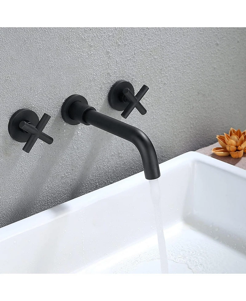 Phying Wall Mounted Dual Handle Bathroom Sink Faucet with Pop-Up Drain