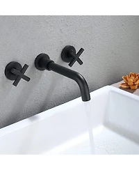 Phying Wall Mounted Dual Handle Bathroom Sink Faucet with Pop-Up Drain