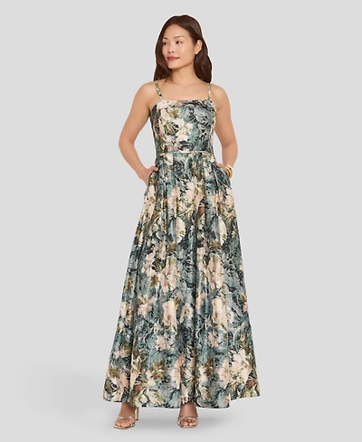 Tahari Asl Women's Square Neck Floral Printed Ball Gown