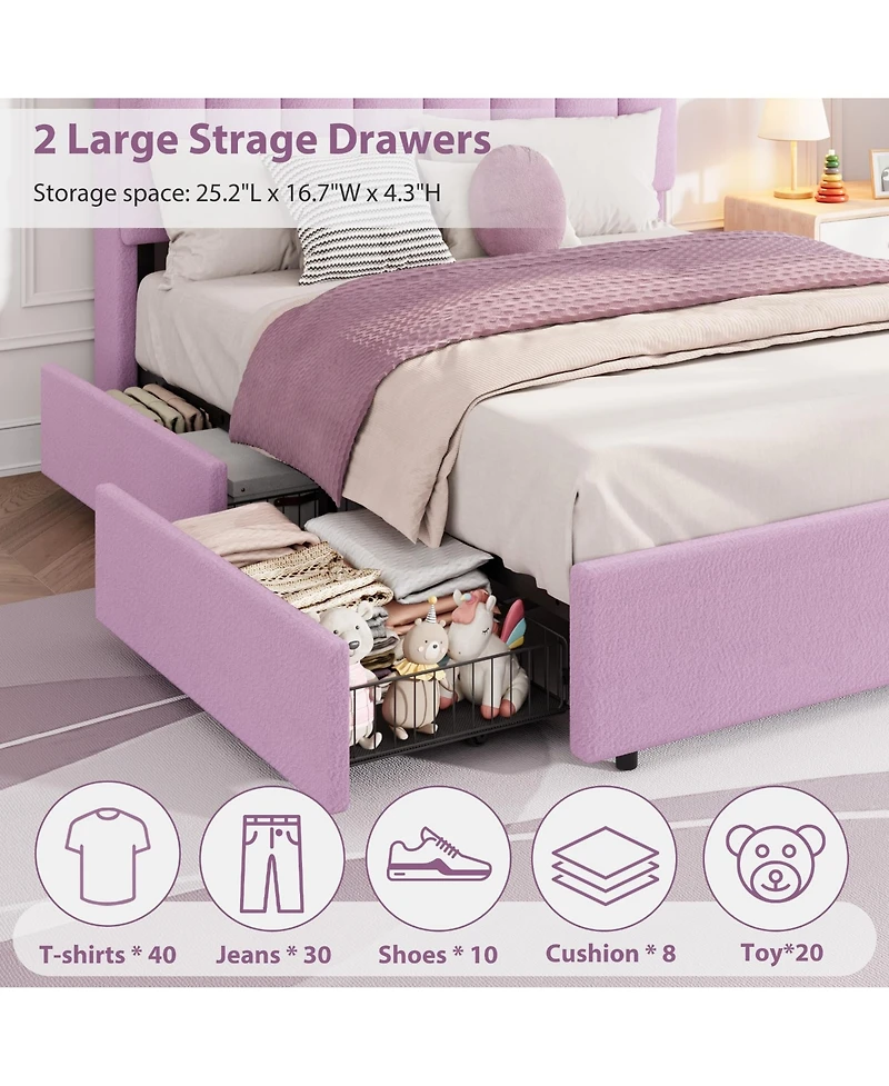 homfan Led Bed Frame with Storage Headboard and Drawers