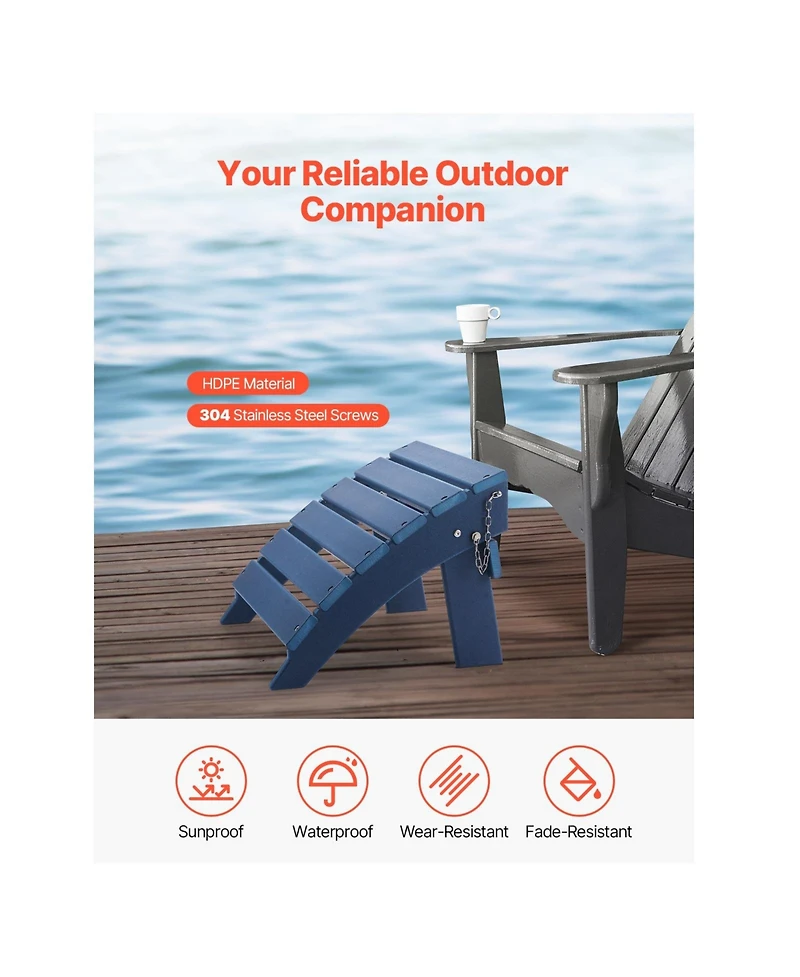 Cozito Adirondack Ottoman, 15.7 x 18.9 x 13 inches Hdpe Folding Patio Foot Rest