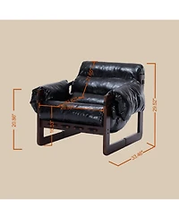 Rainsken Modern Leather Accent Chair, Removable Padded Armrests, Solid Wood Frame Armchair, for Living Room, Bedroom, Lounge, Reading Room