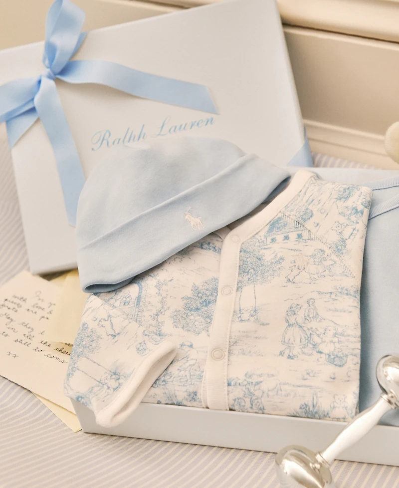 Polo Ralph Lauren Baby Boys and Girls Toile Cotton 3-Piece Gift Set