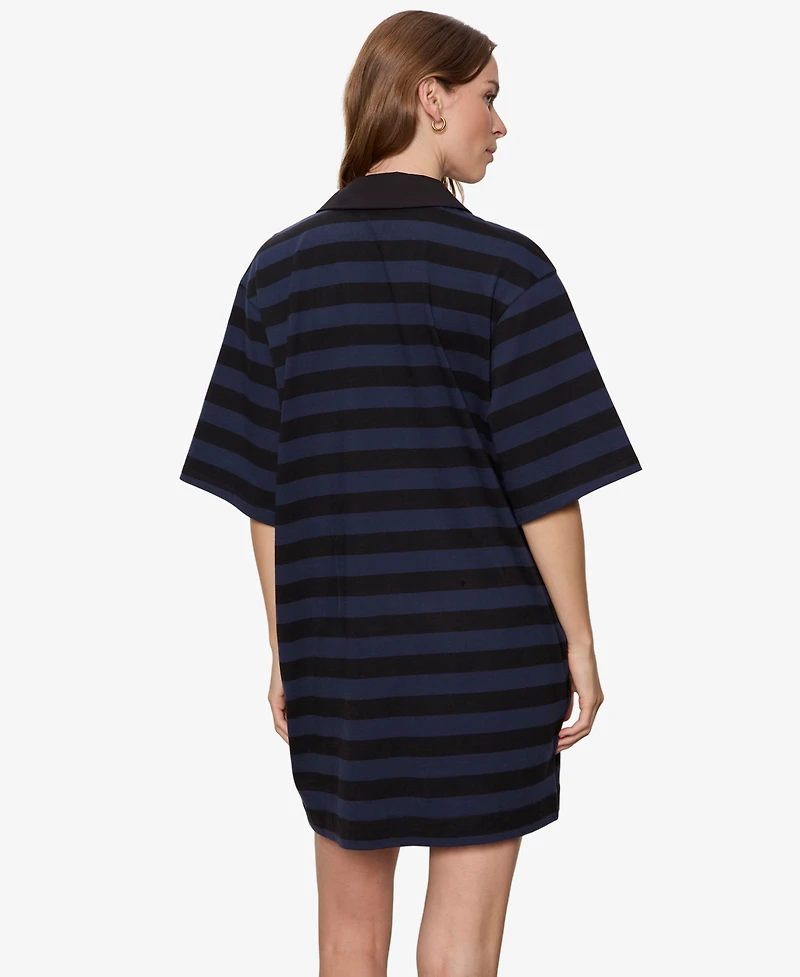 Sanctuary Women's Striped Oversized Spread Collar T-Shirt-Dress