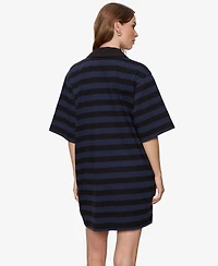 Sanctuary Women's Striped Oversized Spread Collar T-Shirt-Dress