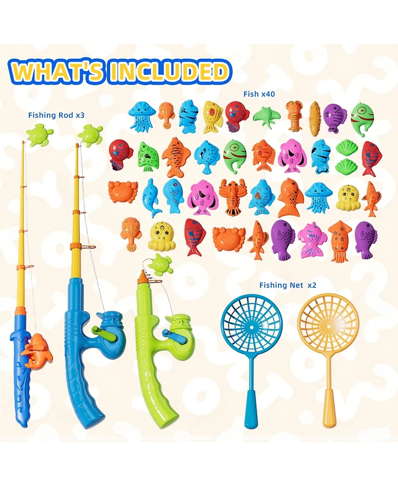 Gnuadz 40fish Magnetic Fishing Game Set Kids Pool Bath Toy 3rod 2net