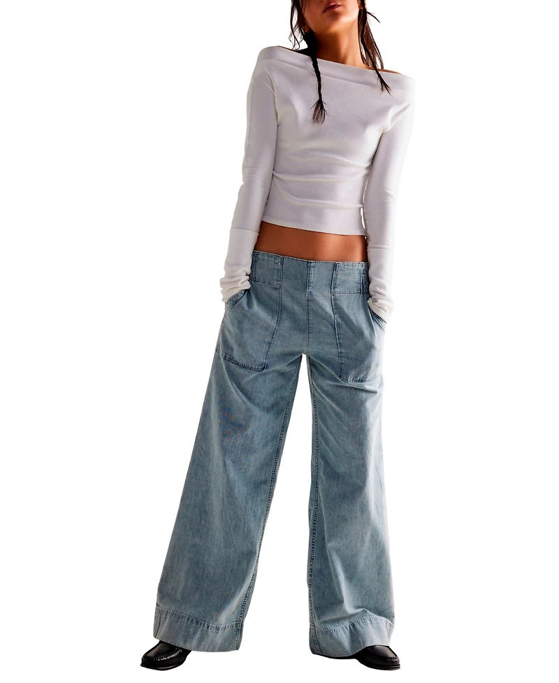 Free People Women's Mid-Rise Wide-Leg Utility Jeans