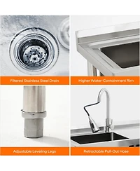 Gaomon Freestanding Stainless Steel Utility Sink Single Bowl with Hot and Cold Faucet Drawer Storage Shelf and Workbench
