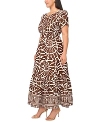 Msk Plus Printed Split-Neck Tiered Cotton Maxi Dress