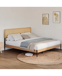 gaomon King Rattan Platform Bed – Headboard, Wood Slats, Under Bed Storage, Noise-Free, No Box Spring Needed