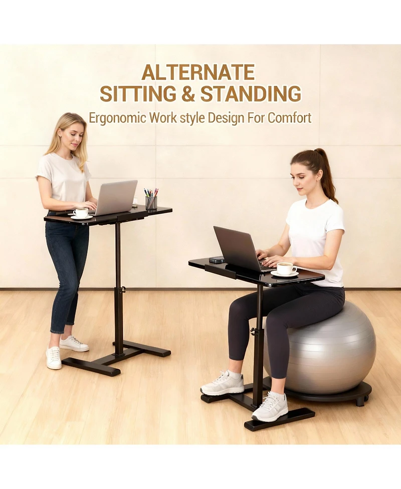 Gaomon Adjustable Rolling Laptop Desk, Overbed Table with Tilting Top, Mobile Standing Desk on Wheels for Bedroom, Office, Bedside, Small Spaces