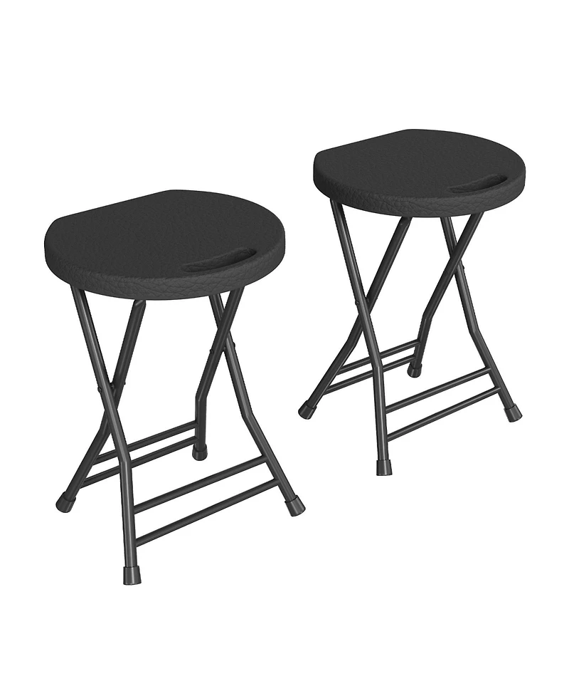 gaomon 2 Pack Folding Stool with Handle, Portable Plastic with Steel Frame and Non-Slip Feet, 18 Inch Foldable Stool for Kitchen, Counter, Camping