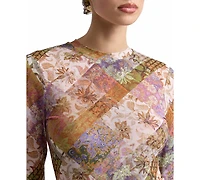 Avec Les Filles Women's Printed Long-Sleeve Mesh Top