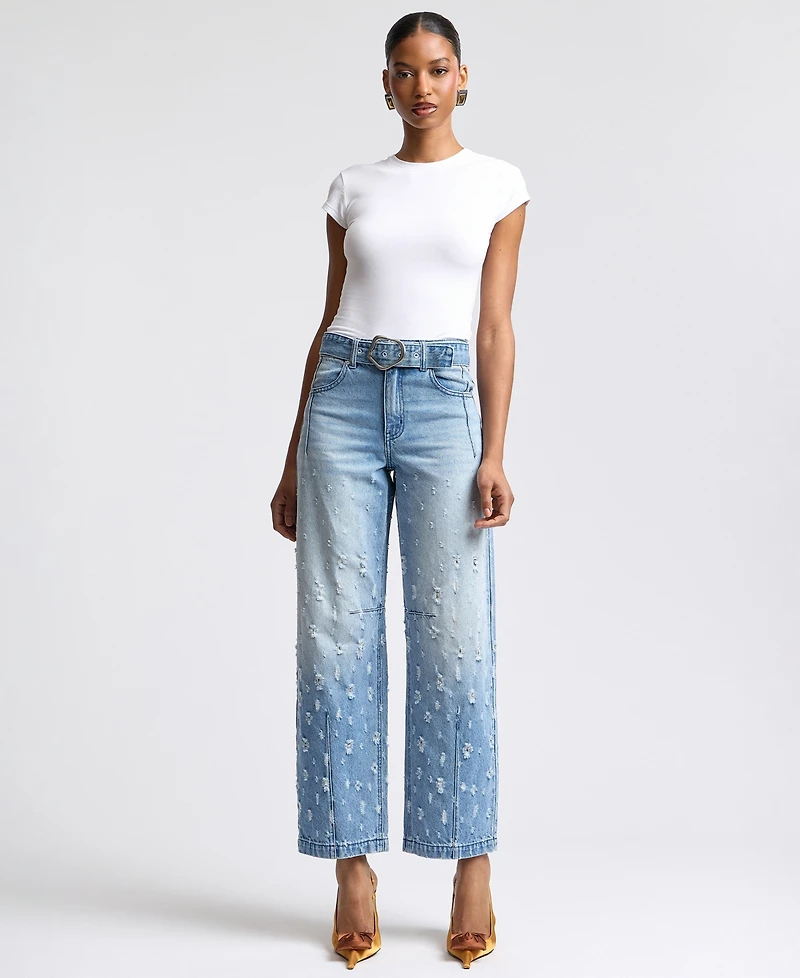 Avec Les Filles Women's Distress Darted Straight Jeans