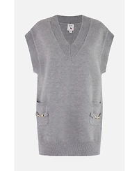 Yumi Women's Knitted V-Neck Vest Tunic
