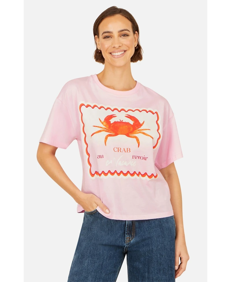 Yumi Women's Crab Vacation Print T-Shirt
