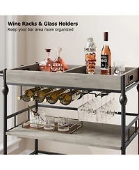 homfan 3-Tier Bar Cart with Wheels, Rolling Beverage Cart with Wine Rack and Removable Tray
