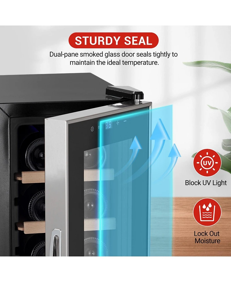 homfan 14-Bottle Wine Cabinet, Iron and Stainless Steel Frame, Engineered Wood Shelf, Stainless Steel Door Frame