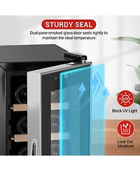 homfan 14-Bottle Wine Cabinet, Iron and Stainless Steel Frame, Engineered Wood Shelf, Stainless Steel Door Frame