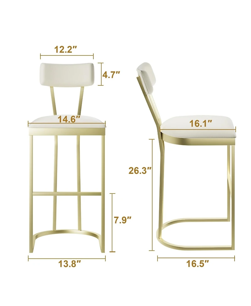 homfan Set of 4 Bar Stools – High Back Counter Height Chairs with Gold Legs and Soft Padded Seats for Kitchen or Home Bar