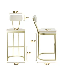 homfan Set of 4 Bar Stools – High Back Counter Height Chairs with Gold Legs and Soft Padded Seats for Kitchen or Home Bar