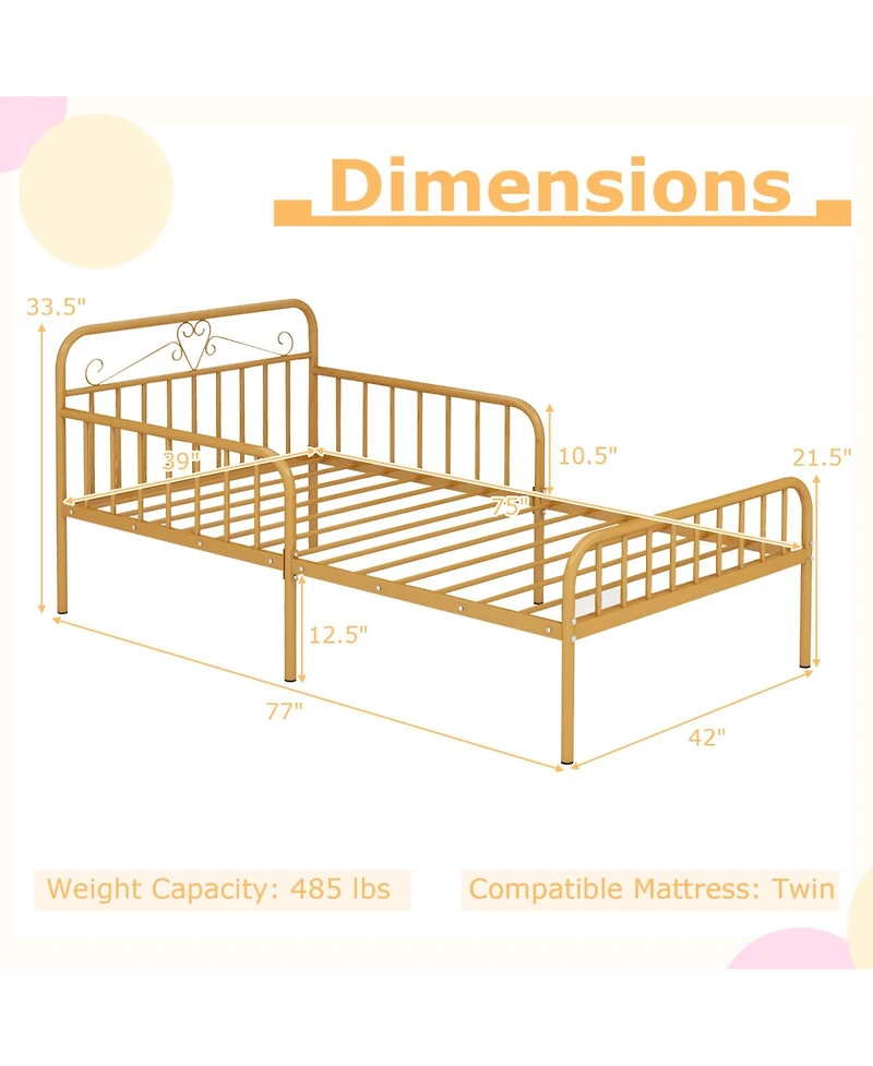 Slickblue Twin Size Bed Frame with Headboard and Safety Side Guardrails